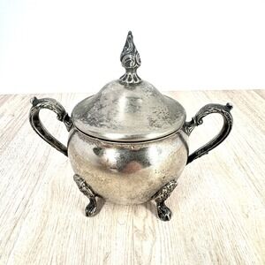 Raimond Silverplate Footed Sugar Bowl With Lid Finial Handles Vintage